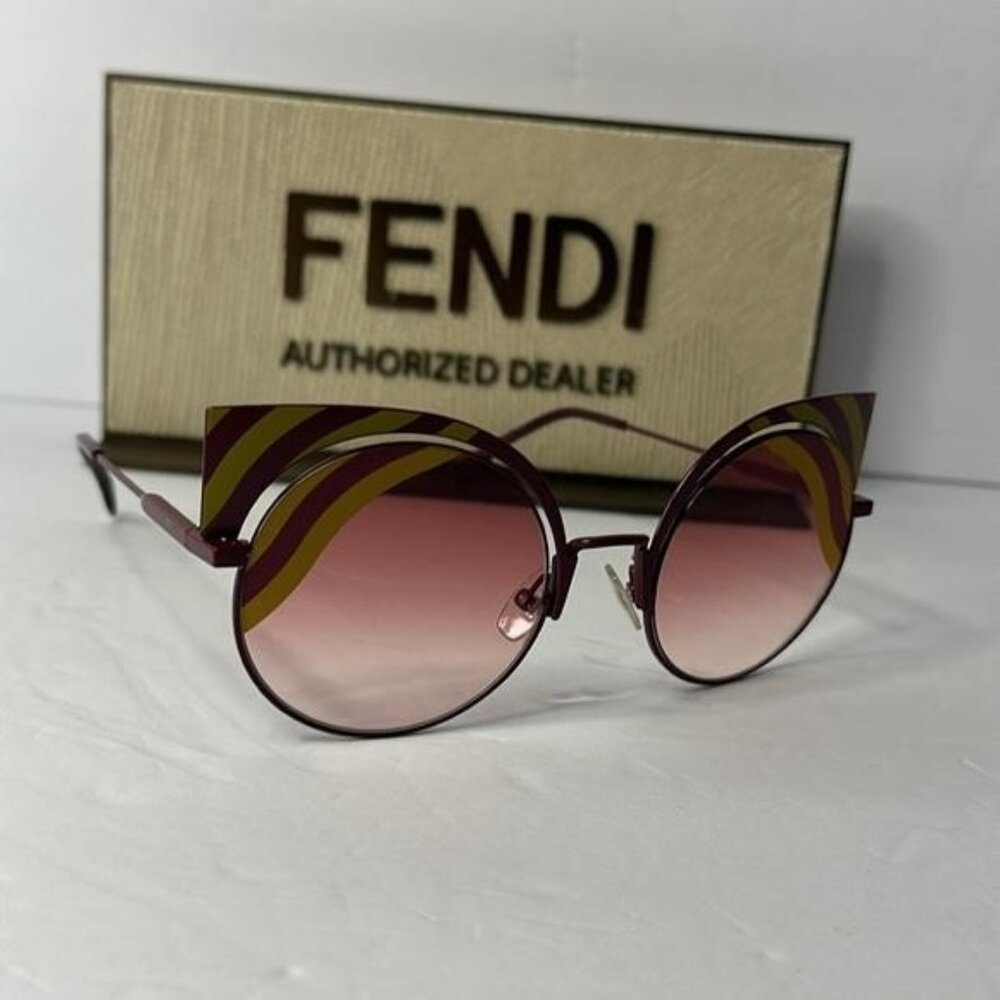 💯 - New Authentic Fendi FF 0215/s 00l9- X4 Burgundy Cat Eye Sunglasses - Picture 14 of 17